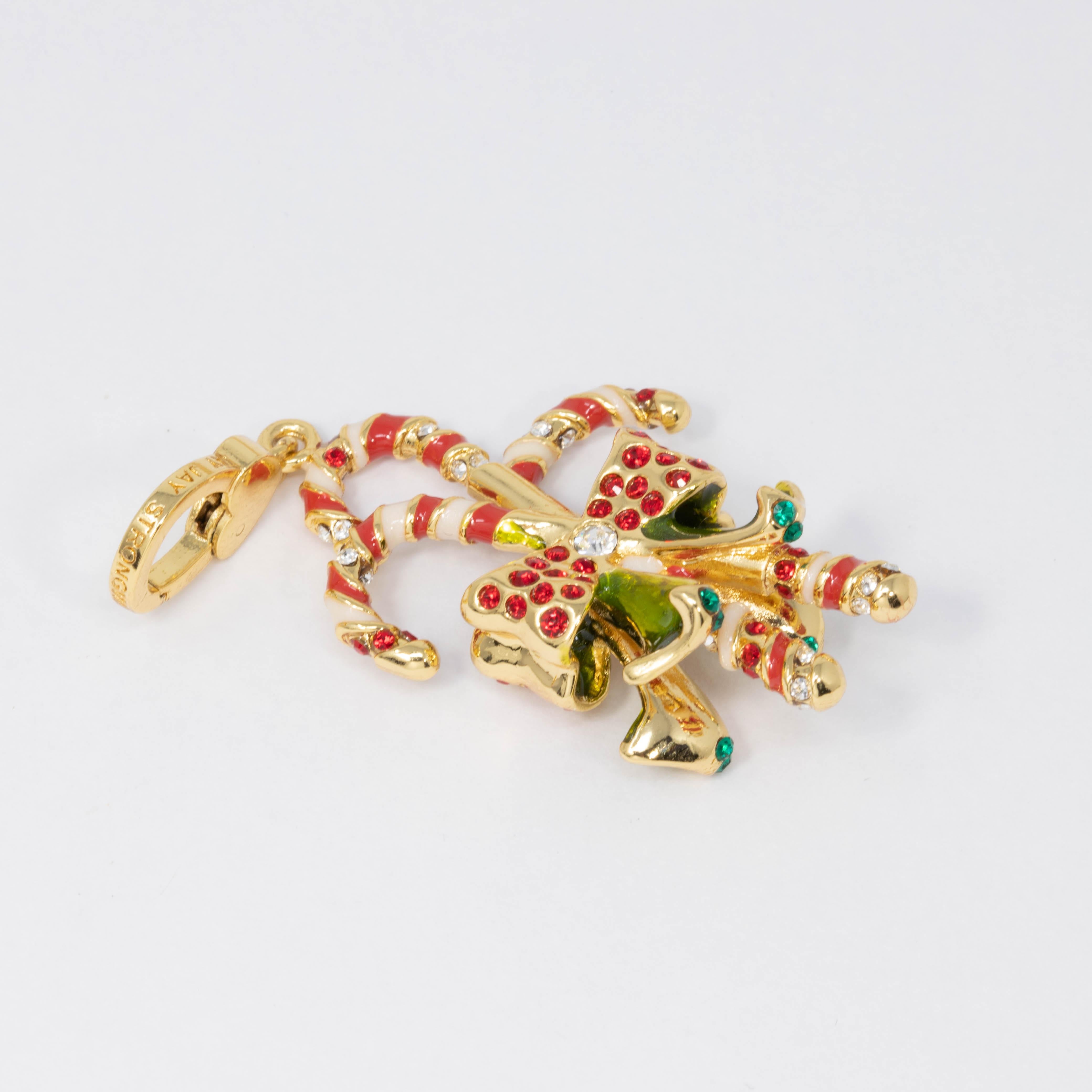 Contemporary Jay Strongwater Christmas Candy Cane Charm,  Red and White Crystals and Enamel