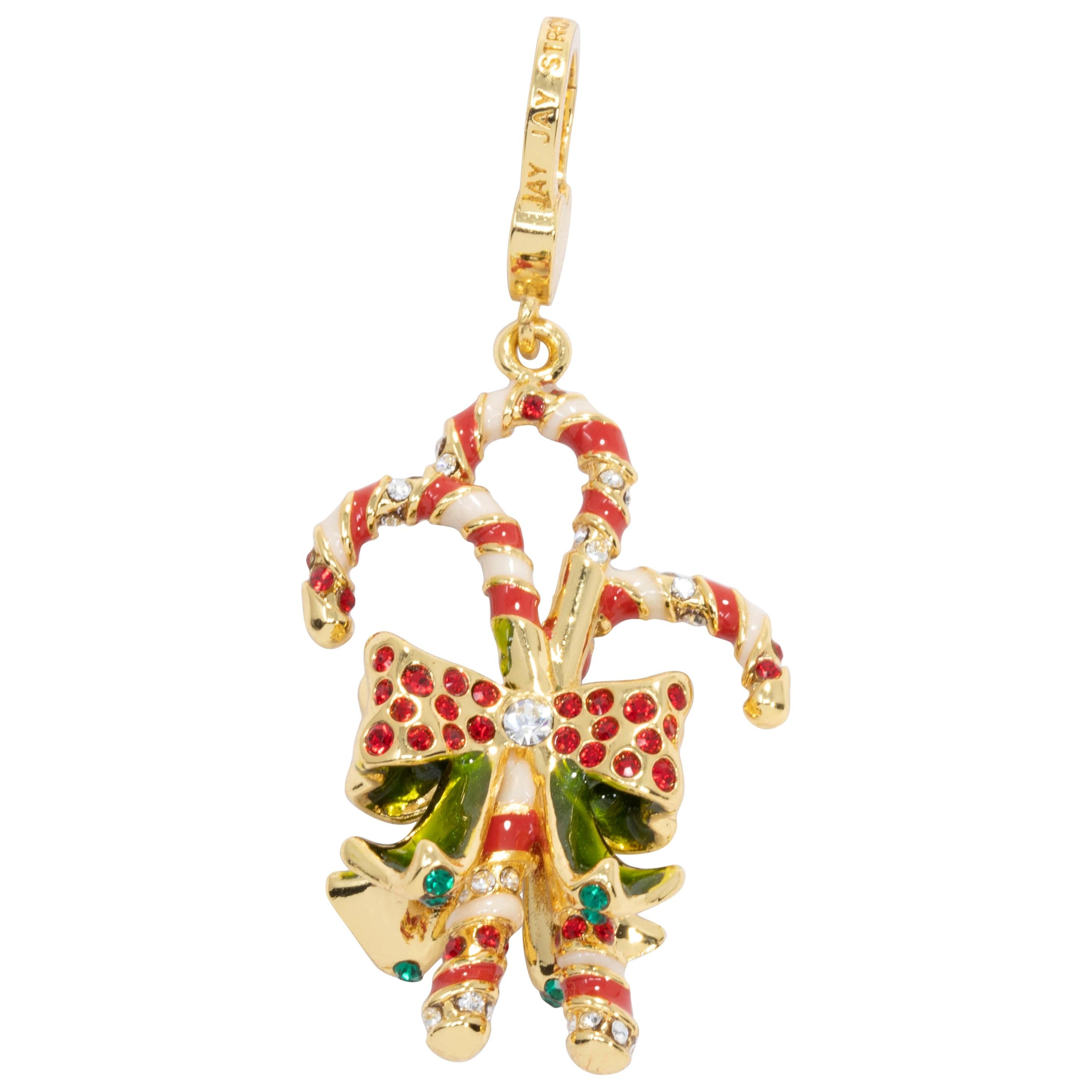 Jay Strongwater Christmas Candy Cane Charm,  Red and White Crystals and Enamel