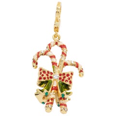 Jay Strongwater Christmas Candy Cane Charm,  Red and White Crystals and Enamel