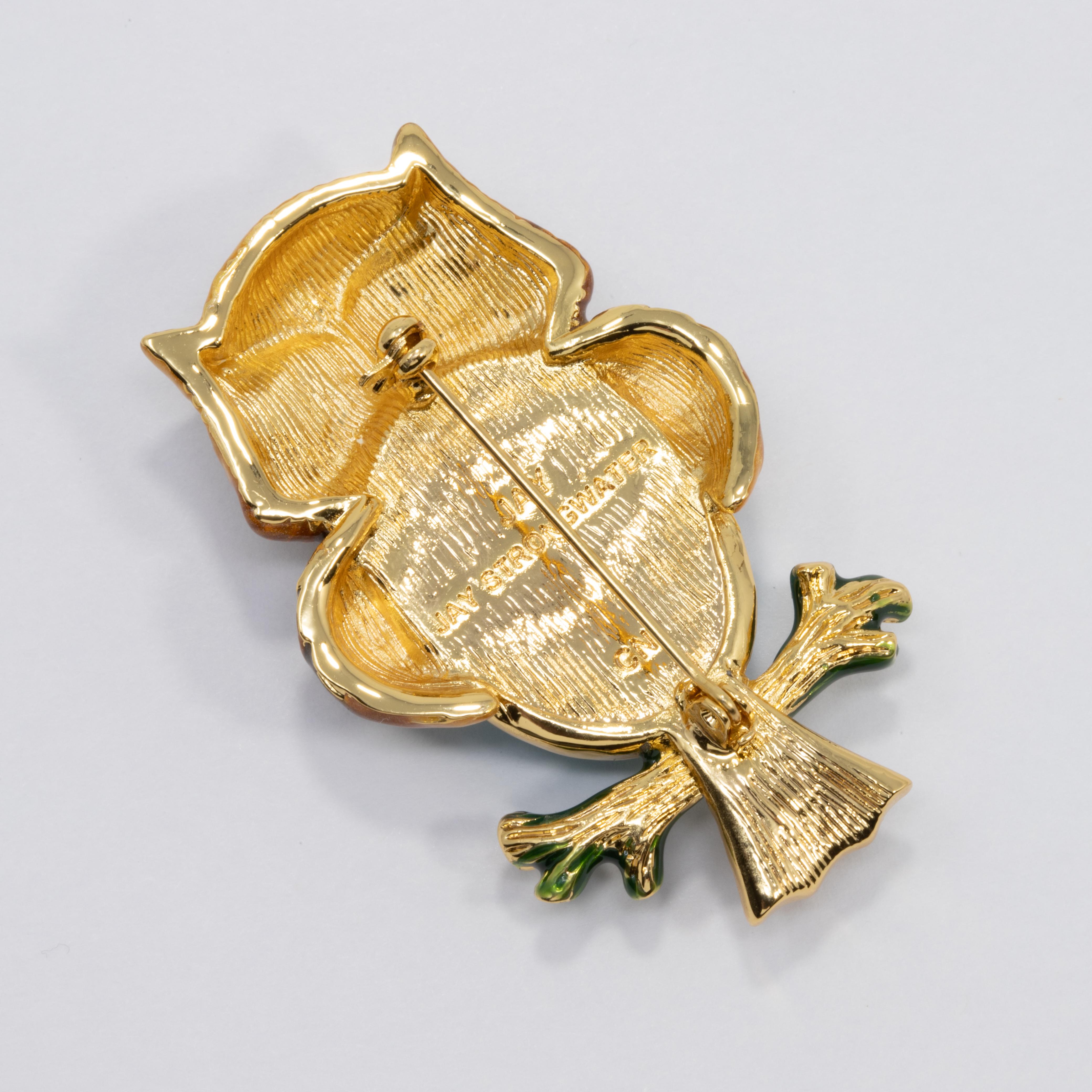 Jay Strongwater „Delightful“ Türkis Eule Pin Brosche in Gold, Bernsteinkristallen (Cabochon) im Angebot