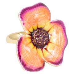 Jay Strongwater Enchanted Garden Emaille Blume Cocktail Ring, Contemporary