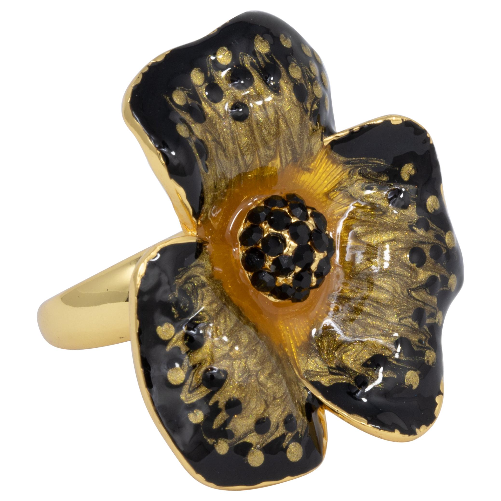 Jay Strongwater Enchanted Garden Enamel Flower Cocktail Ring, Contemporary For Sale