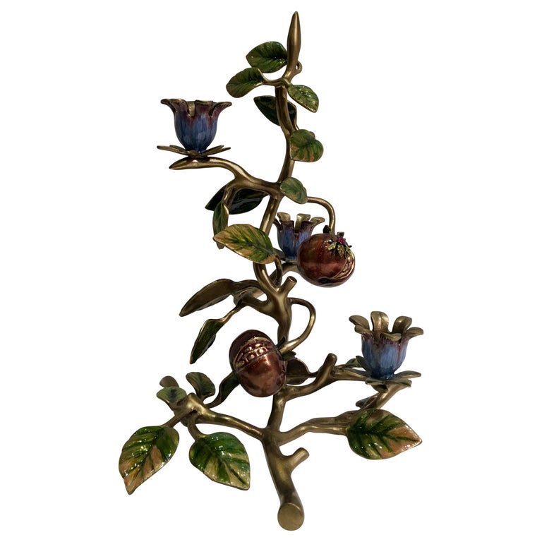 Jay Strongwater Fall Theme Autumn Candelabra with Pomegranate