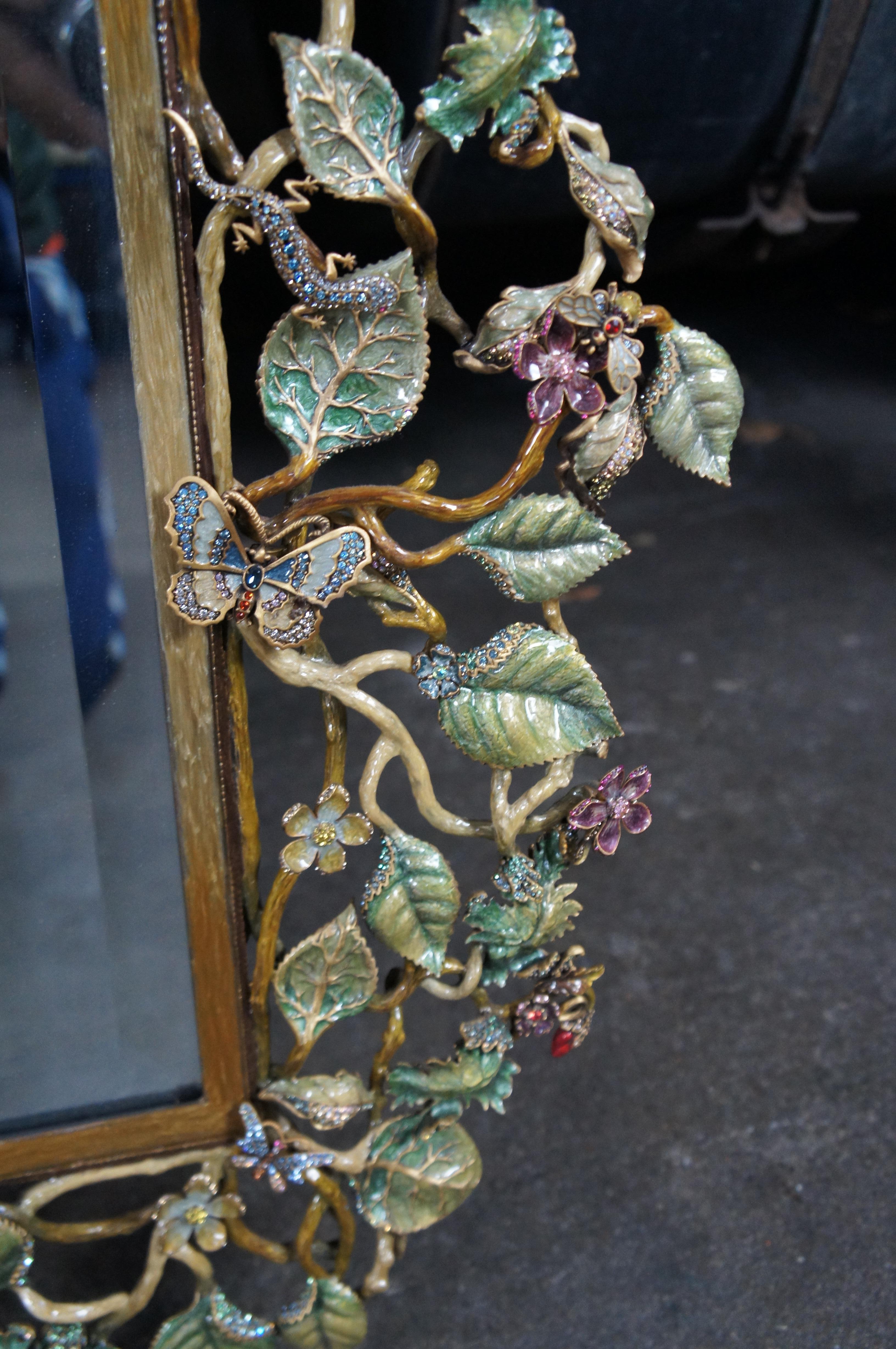 Miroir mural Jay Strongwater Flora and Fauna en bronze émaillé et cristal Swarovski 31