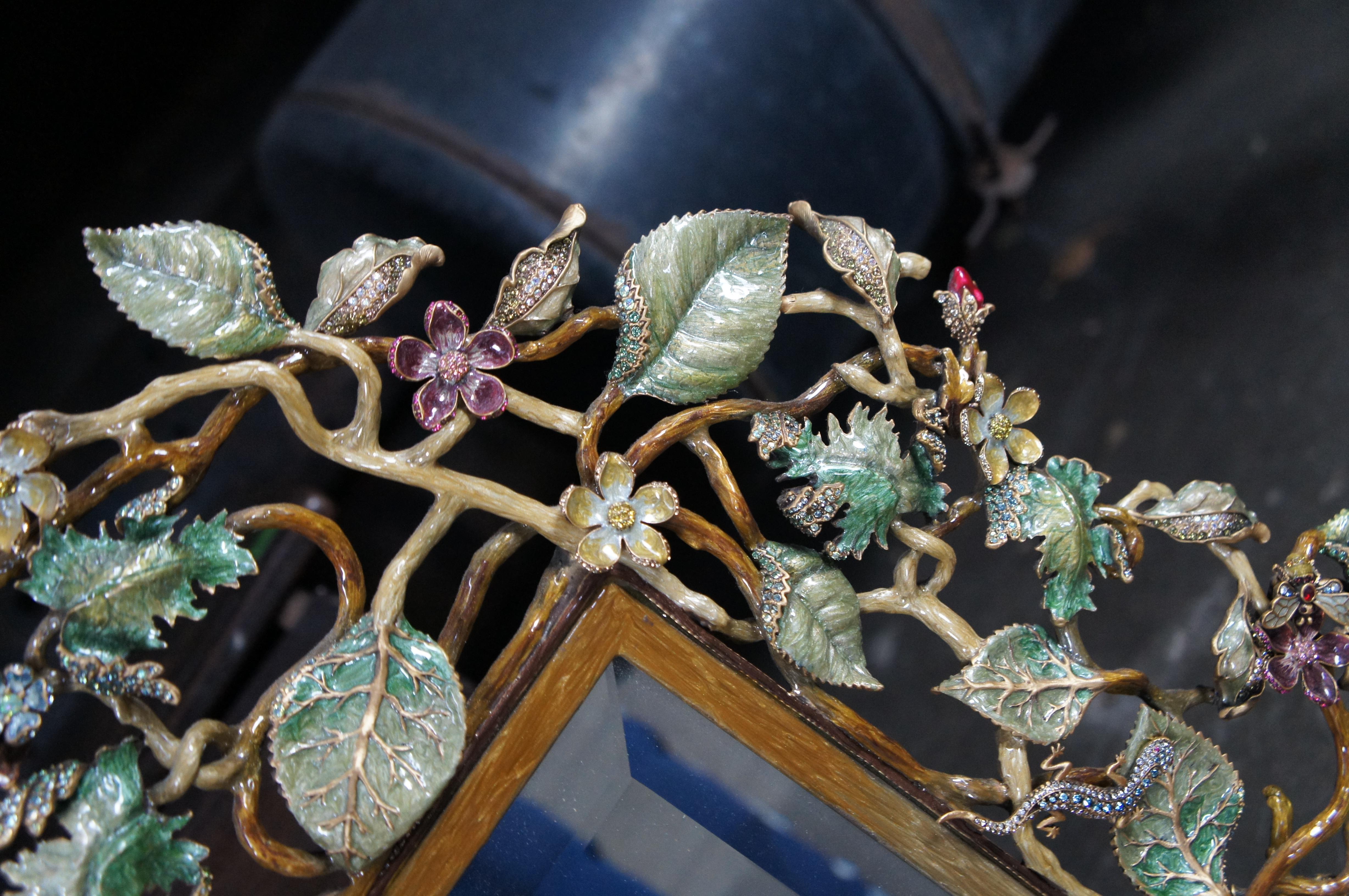 Miroir mural Jay Strongwater Flora and Fauna en bronze émaillé et cristal Swarovski 31