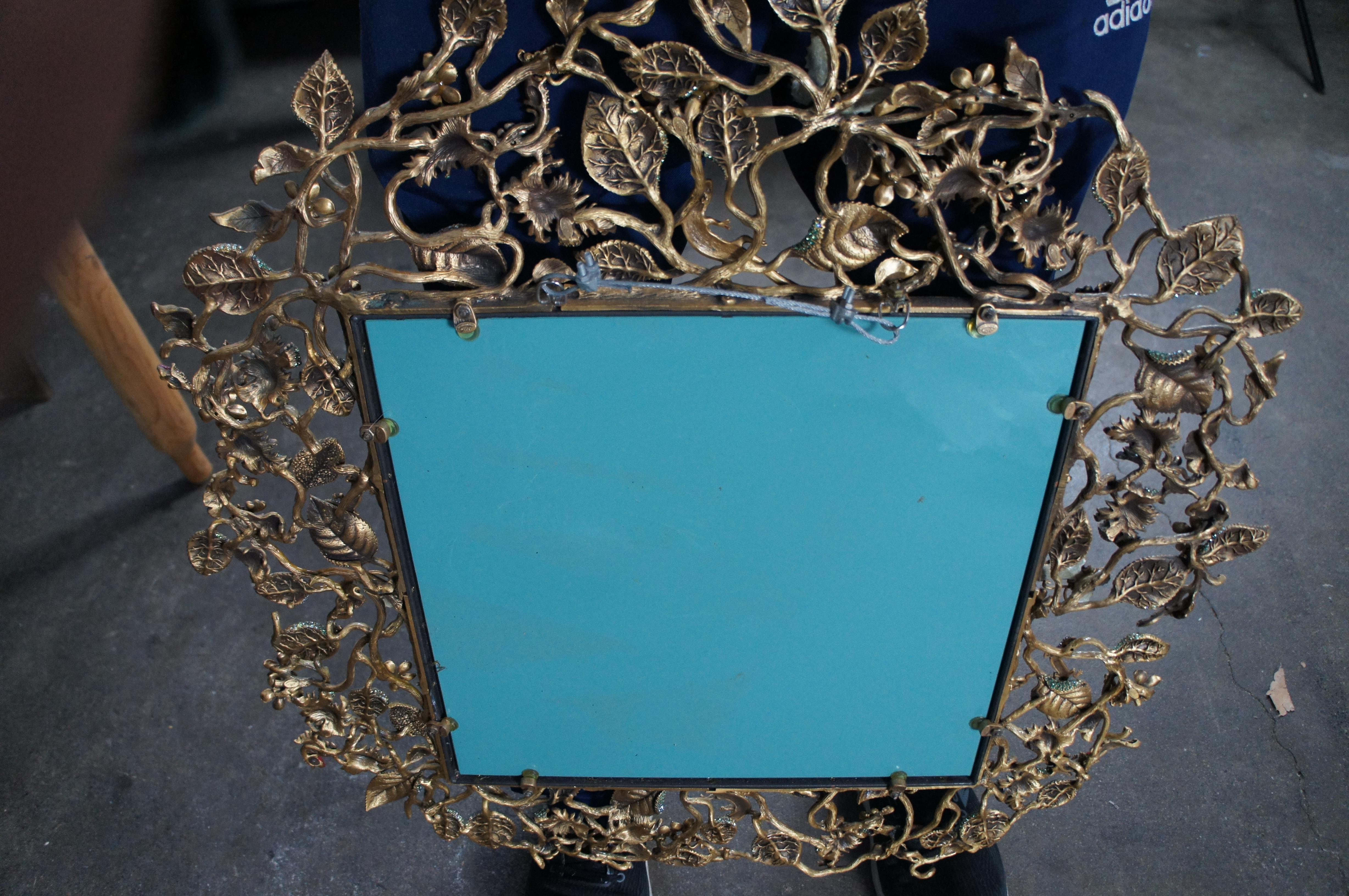 Miroir mural Jay Strongwater Flora and Fauna en bronze émaillé et cristal Swarovski 31