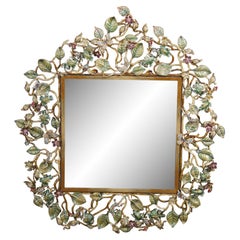Jay Strongwater Flora und Fauna Emaille Bronze Swarovski-Kristall-Wandspiegel 31"