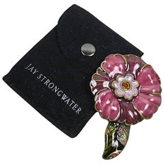 Vintage Jay Strongwater Floral Enameled & Swarovski Crystal Purse Mirror & Keeper Pouch