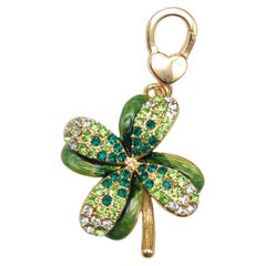 Jay Strongwater Four-Leaf Clover Enamel Charm, Gold-Plated with Crystals, JAY