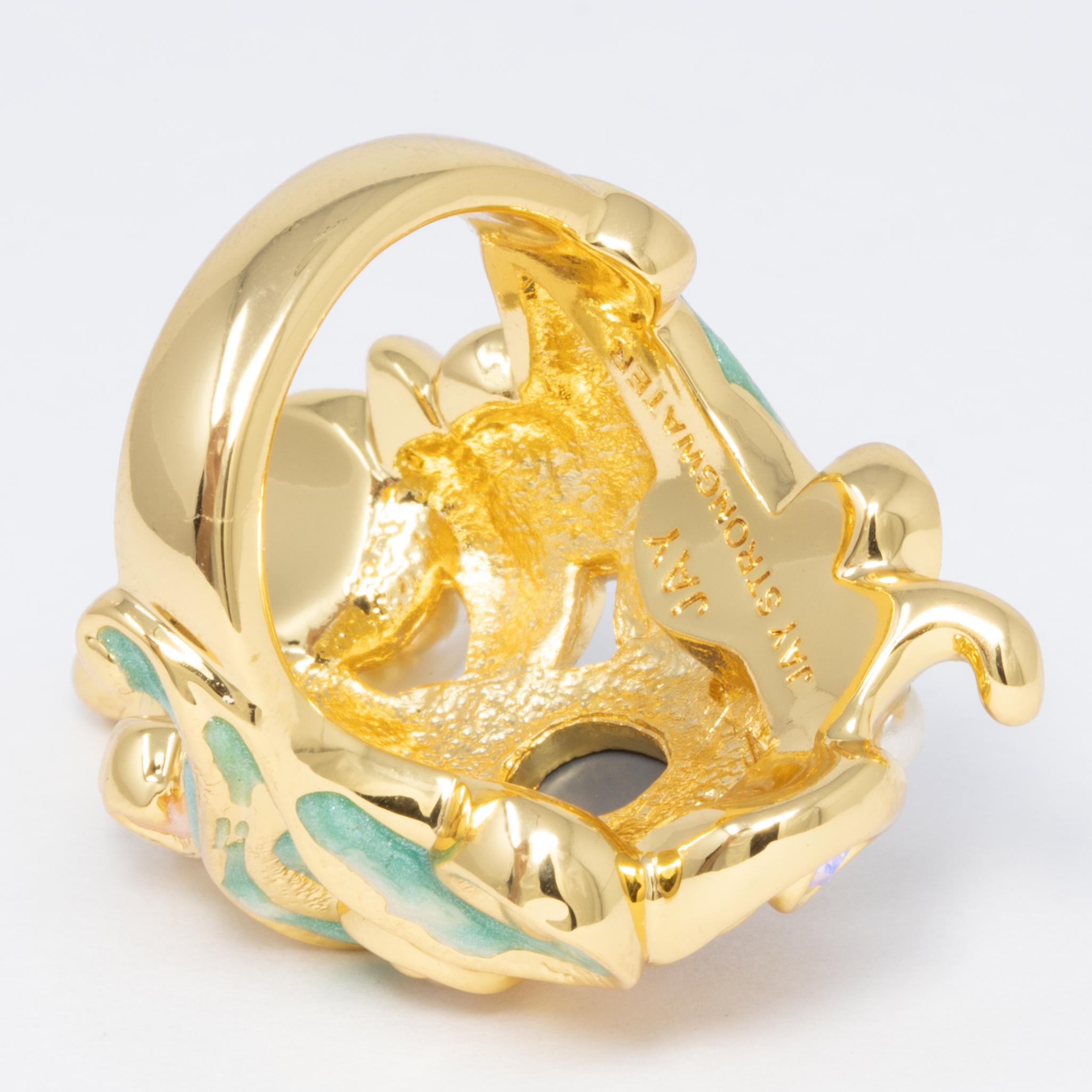 Baroque Revival Jay Strongwater Gold Beauty and the Beast Baroque Cocktail Ring, Enamel, Crystal