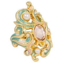 Jay Strongwater Gold Beauty and the Beast Baroque Cocktail Ring, Enamel, Crystal