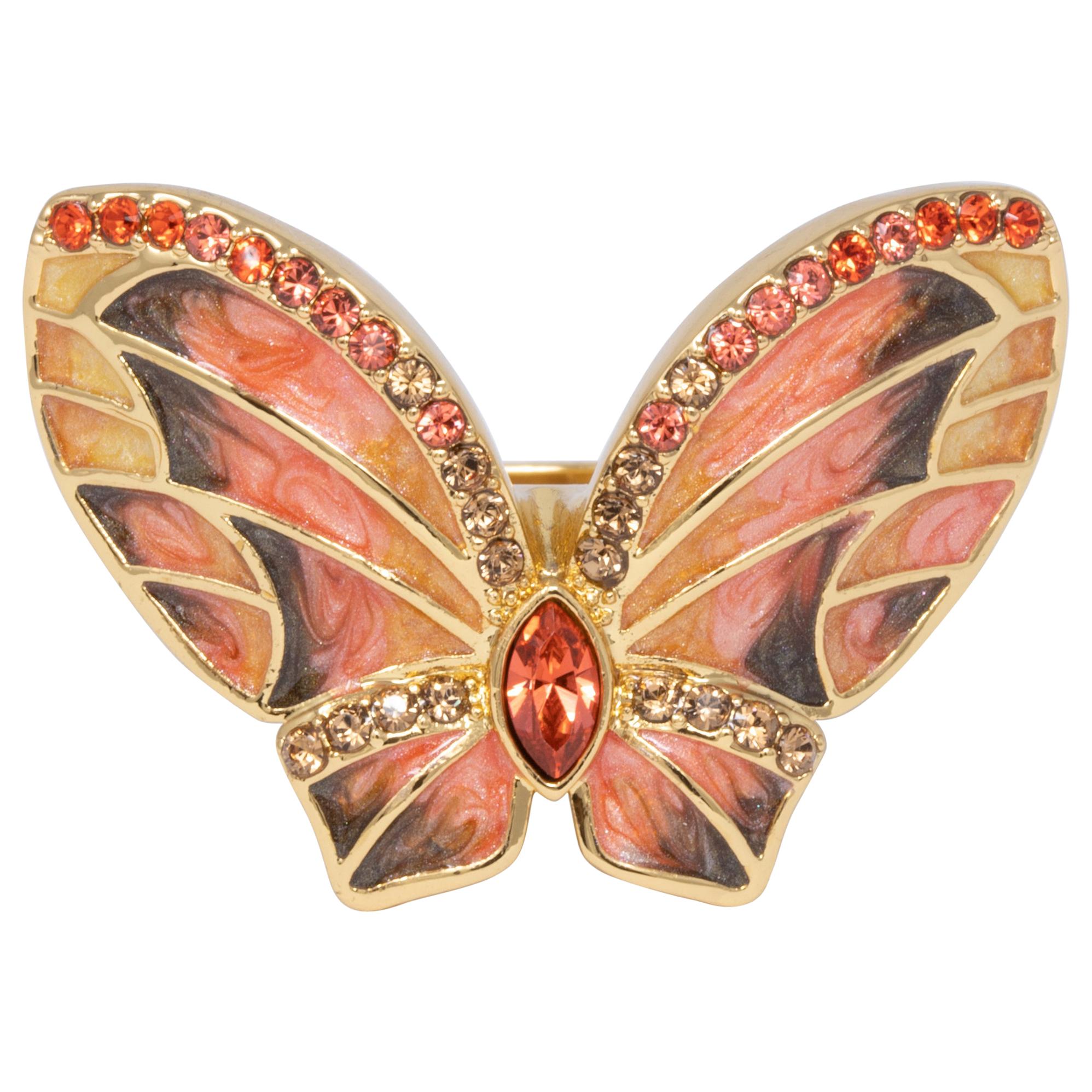 Jay Strongwater Gold Butterfly Painted Enamel and Crystal Cocktail Ring