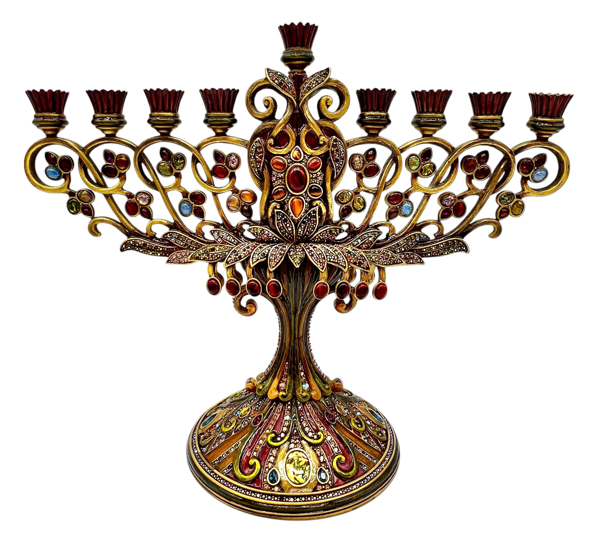 Adirondack Jay Strongwater Large Bejeweled Enameled Hanukkah Menorah For Sale