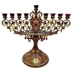 Jay Strongwater Large Bejeweled Enameled Hanukkah Menorah