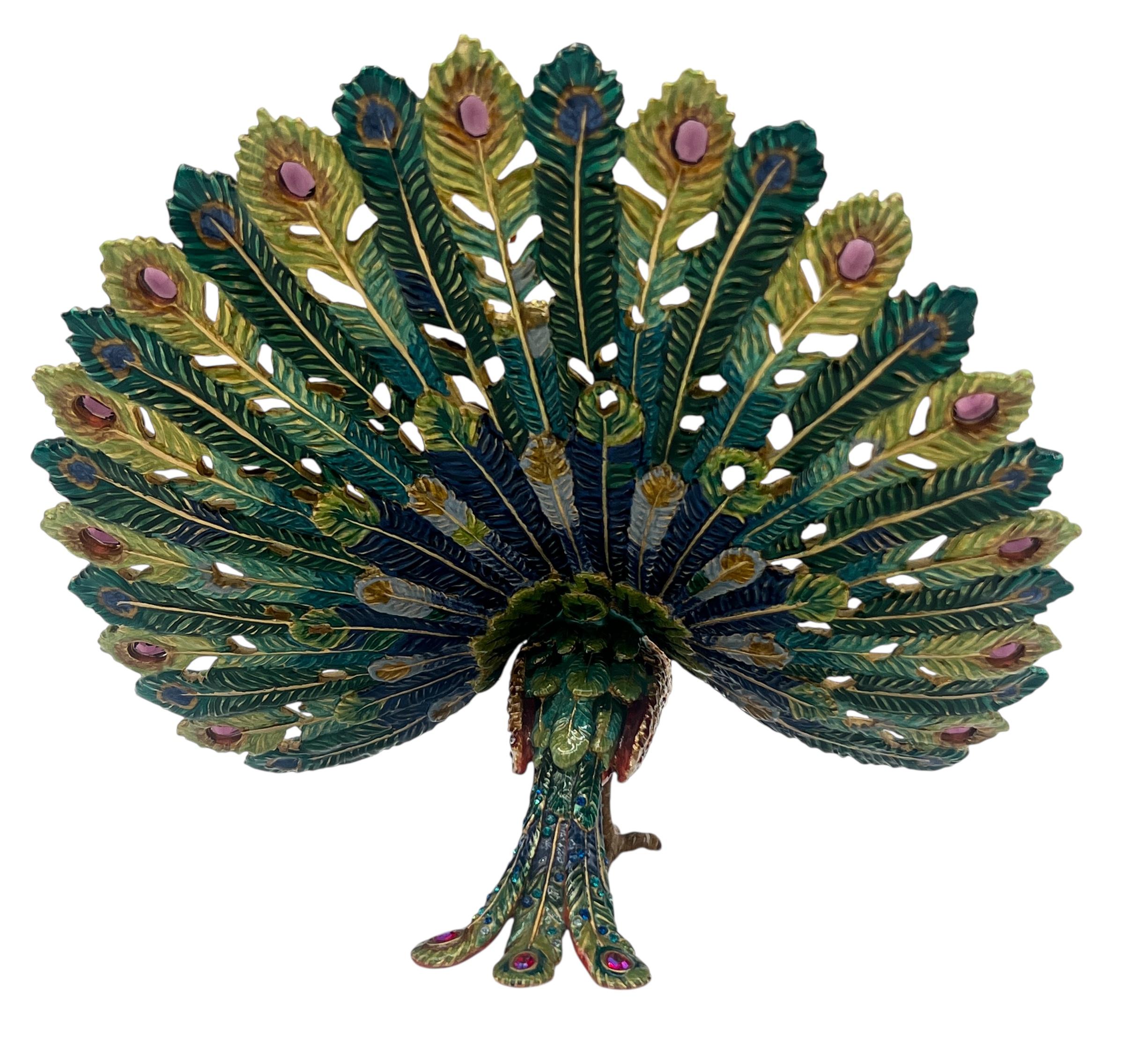 Smaltato Figurina di pavone smaltata in edizione limitata di Jay Strongwater 250/250 in vendita