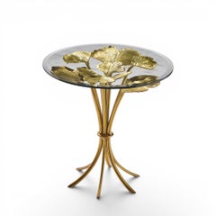 Jay Strongwater Lola Ginkgo Brass Leaf Side Table