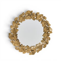Jay Strongwater Lola Ginkgo Leaf Vergoldeter Runder Wandspiegel