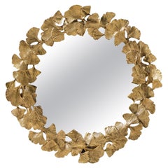 Specchio da parete rotondo dorato Jay Strongwater Lola Ginkgo Leaf