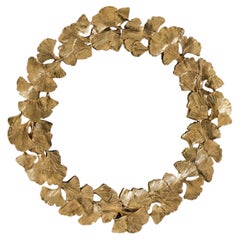 Jay Strongwater Lola Ginkgo Leaf Vergoldeter Runder Wandspiegel