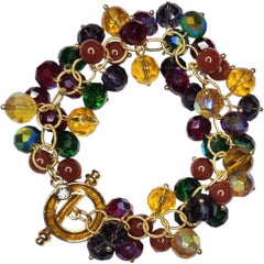 Pulsera de cuentas de cristal facetado multicolor Jay Strongwater con cierre dorado