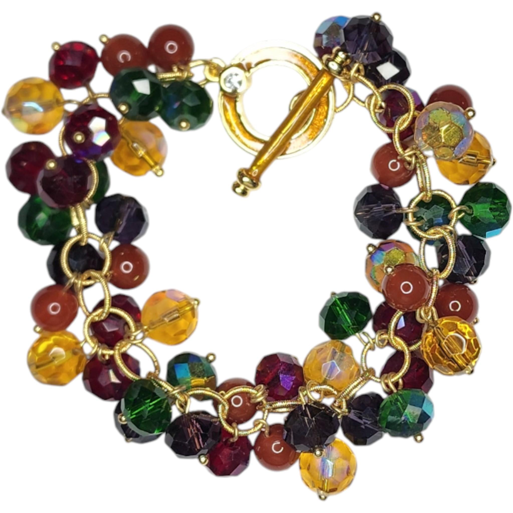 Jay Strongwater Multi-Color facettierte Glasperlen Charm Armband mit Gold-Ton Tog im Angebot