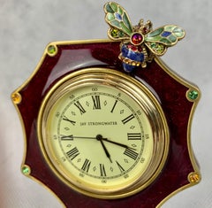 Jay Strongwater Octagonal Dumont Bee Desk Clock in Red Enamel-Swarovski Crystals