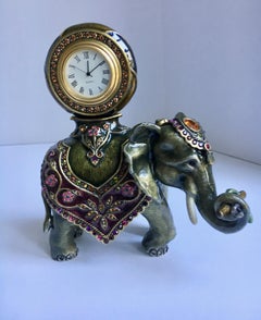 Jay Strongwater Ornate Elephant Clock Polychrome Enamel with Swarovski Crystals