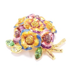 Jay Strongwater Pansy Flower Bouquet Enamel and Crystal Brooch, Pin, Pendant
