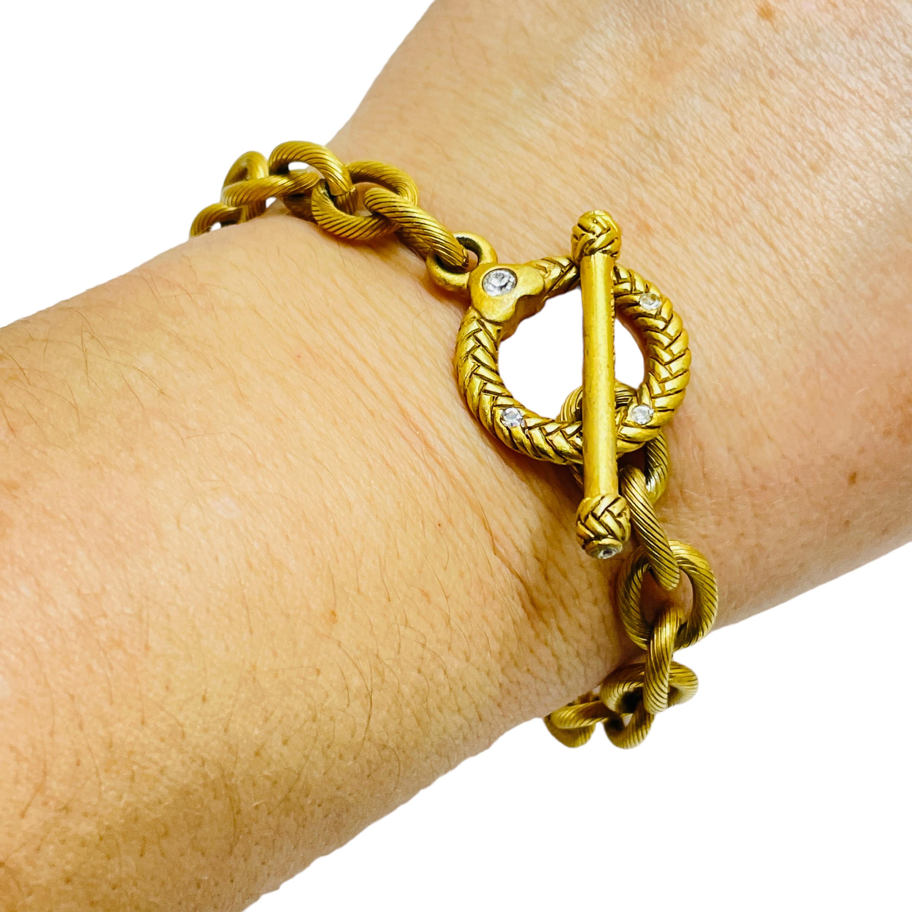 Women's or Men's JAY STRONGWATER signed gold tone toggle clasp chain designer bracelet