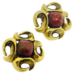 JAY STRONGWATER signé vintage gold tone red cabd designer clip on earrings