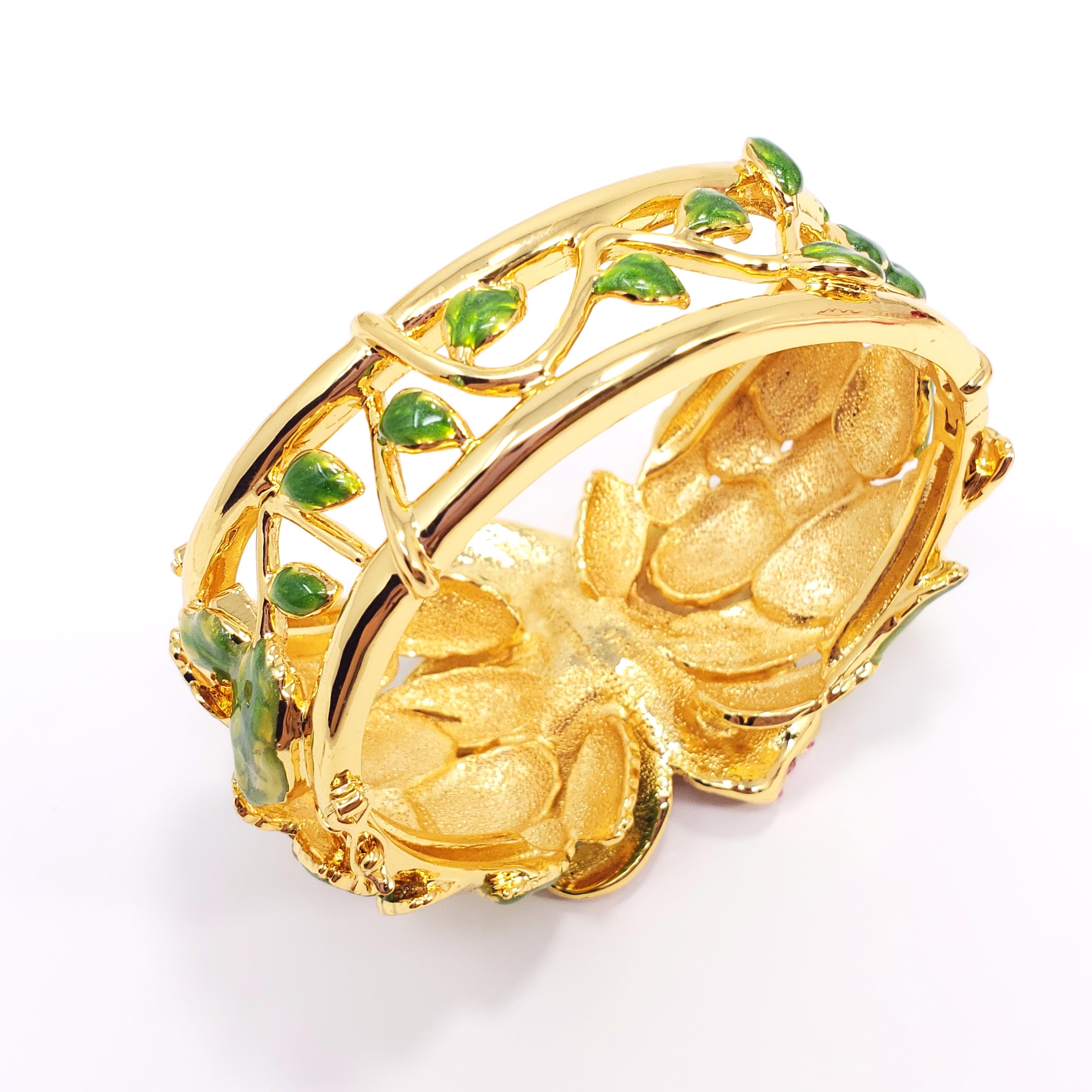 Women's Jay Strongwater “Spring Blossom”  Enamel and Crystal Green Flower Bracelet
