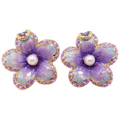 Jay Strongwater “Spring Blossom”  Enamel, Crystal and Simulated Pearl Earrings