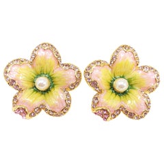 Used Jay Strongwater “Spring Blossom”  Enamel, Crystal and Simulated Pearl Earrings