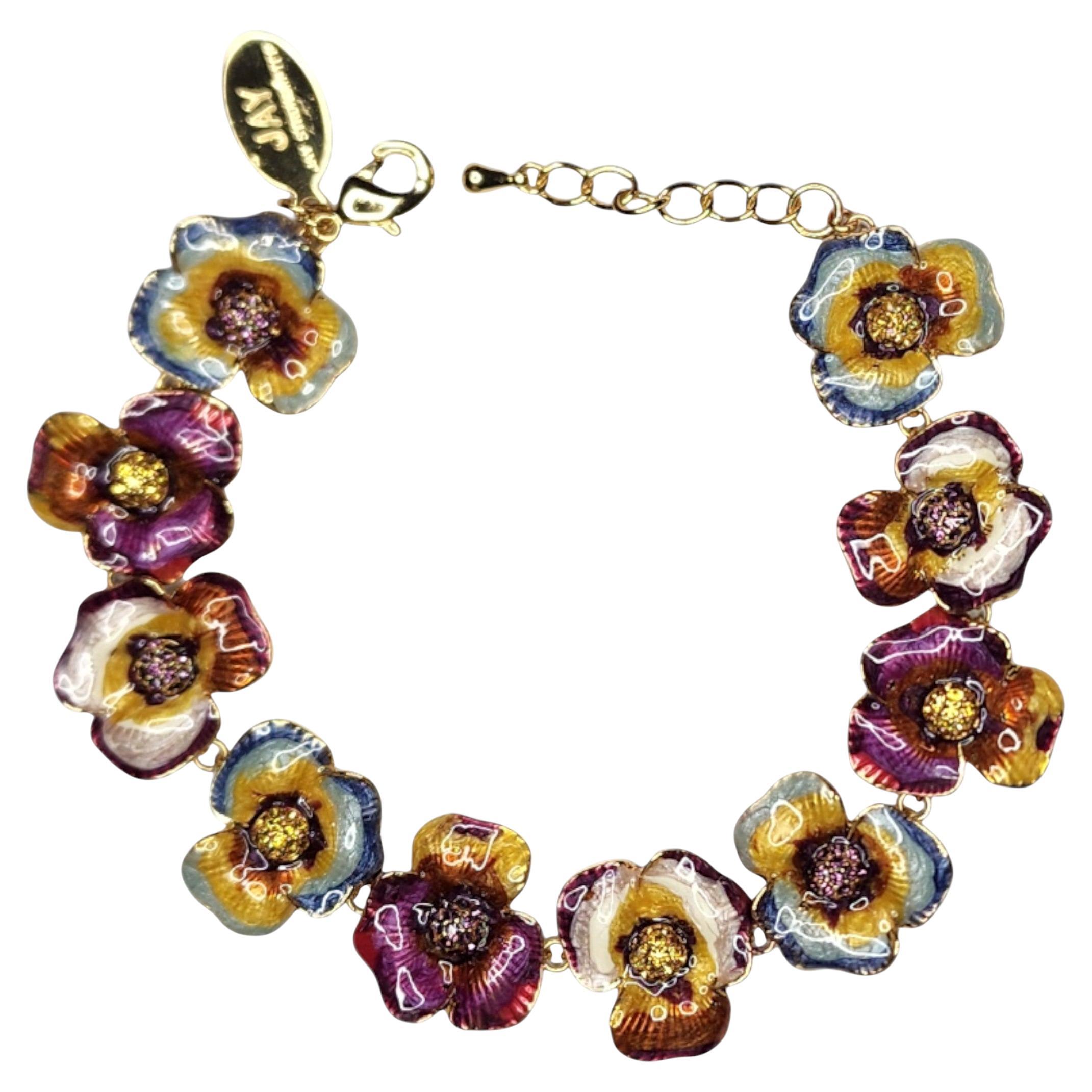 Jay Strongwater Pulsera de eslabones florales esmaltada "Flor de primavera en venta