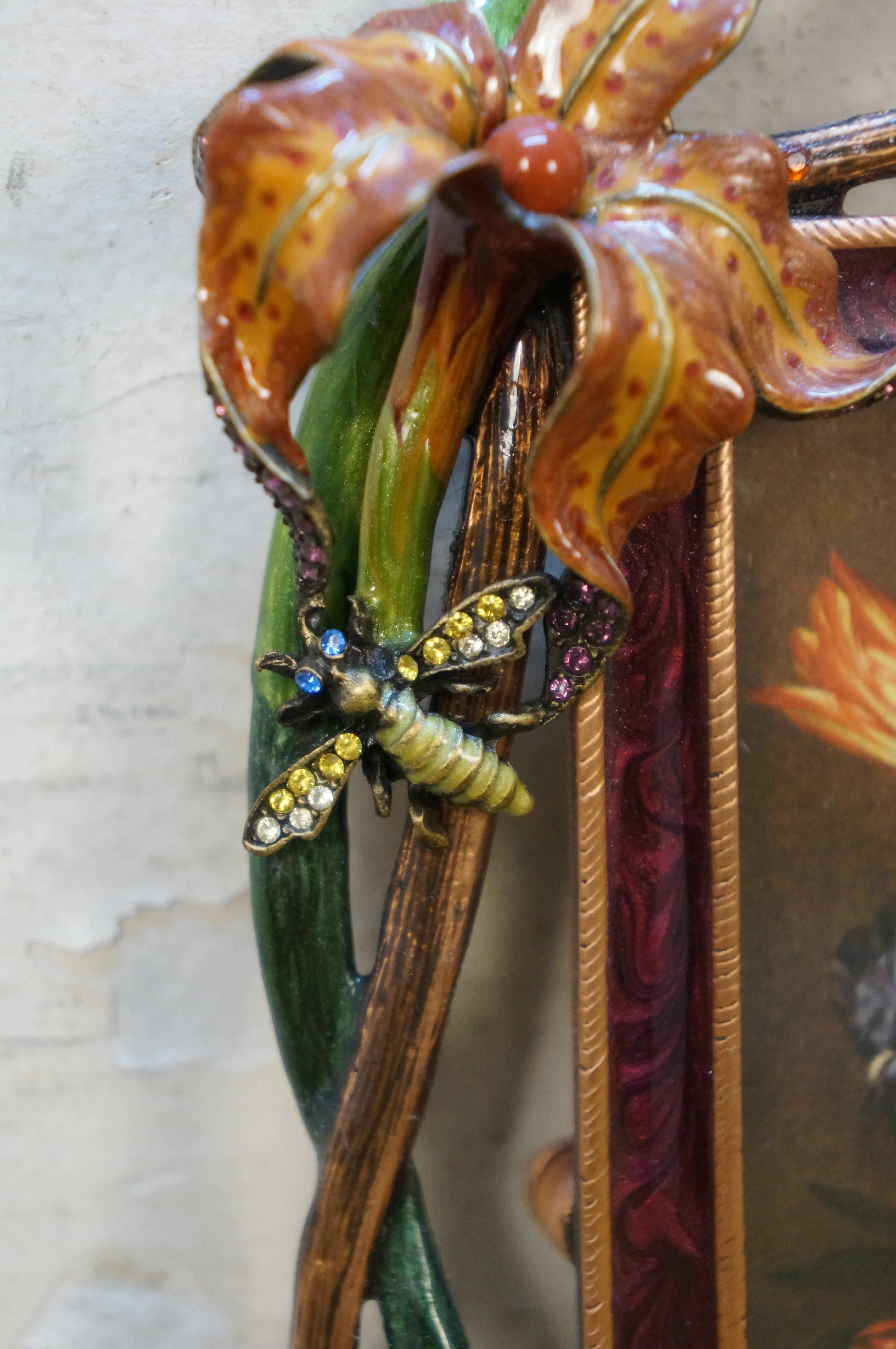 Jay Strongwater Tiger Lily & Bees Enamel Swarovski Crystal Picture Photo Frame For Sale 4