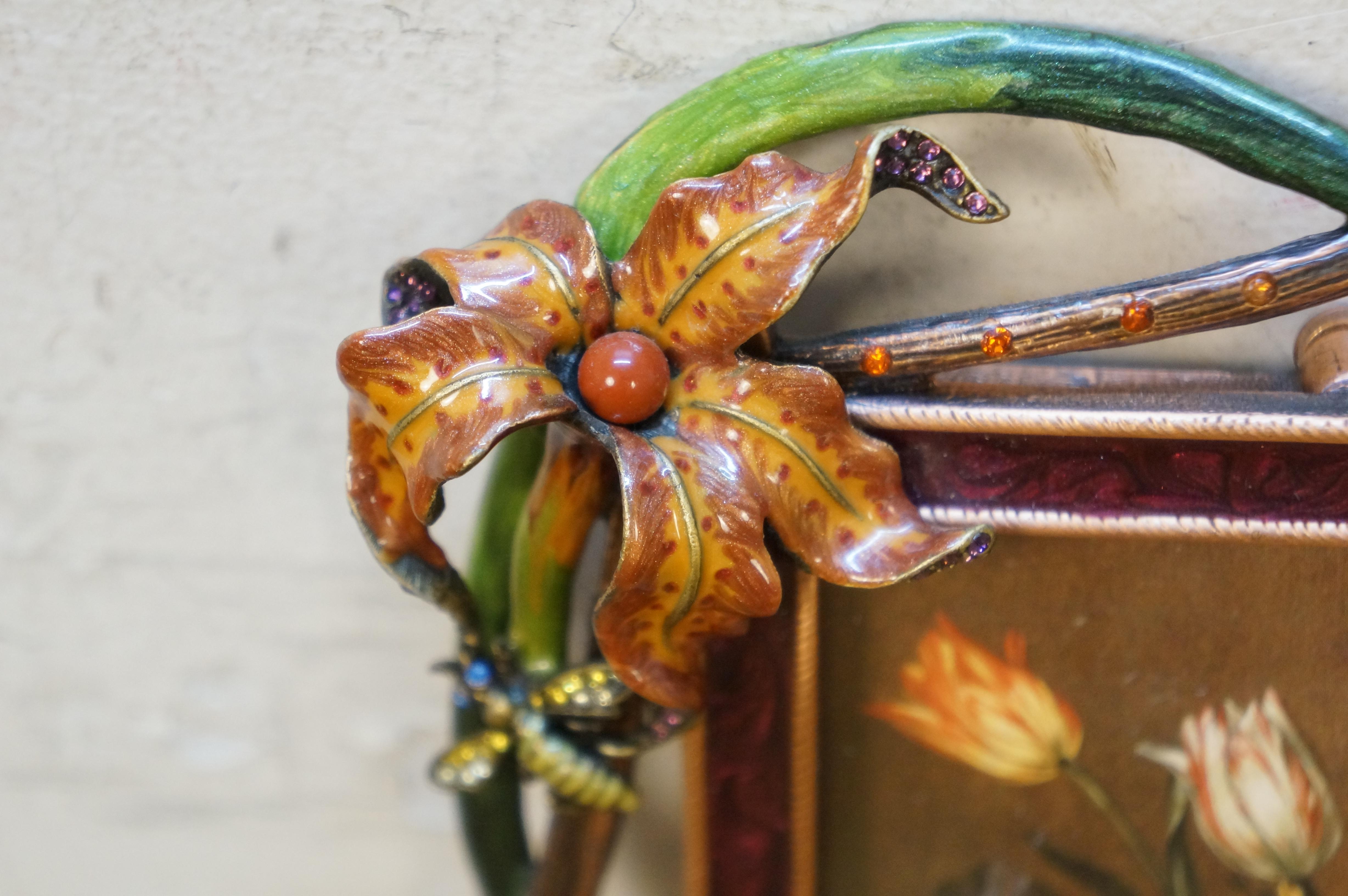 Jay Strongwater Tiger Lily & Bees Enamel Swarovski Crystal Picture Photo Frame For Sale 5