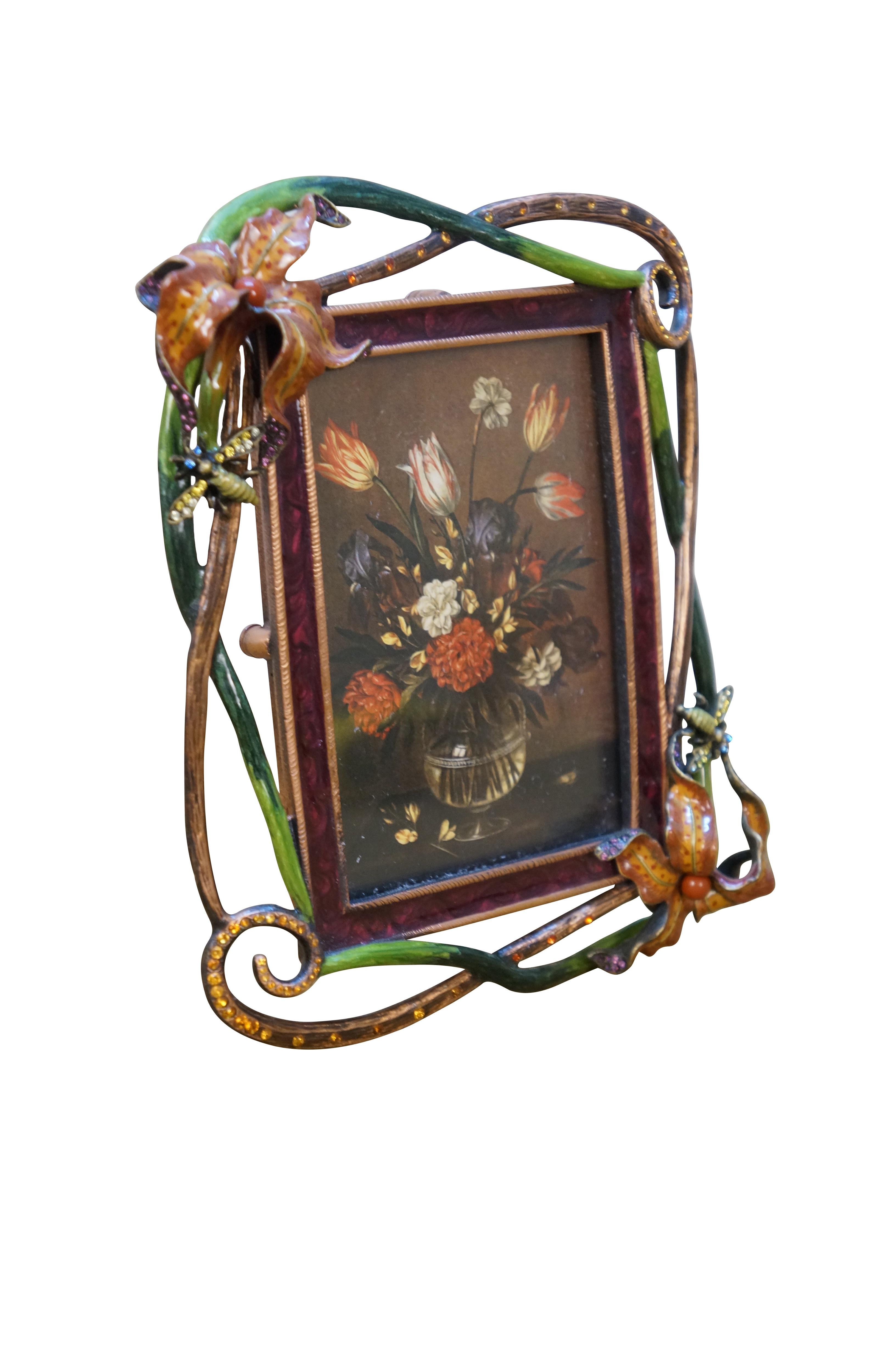 Modern Jay Strongwater Tiger Lily & Bees Enamel Swarovski Crystal Picture Photo Frame For Sale