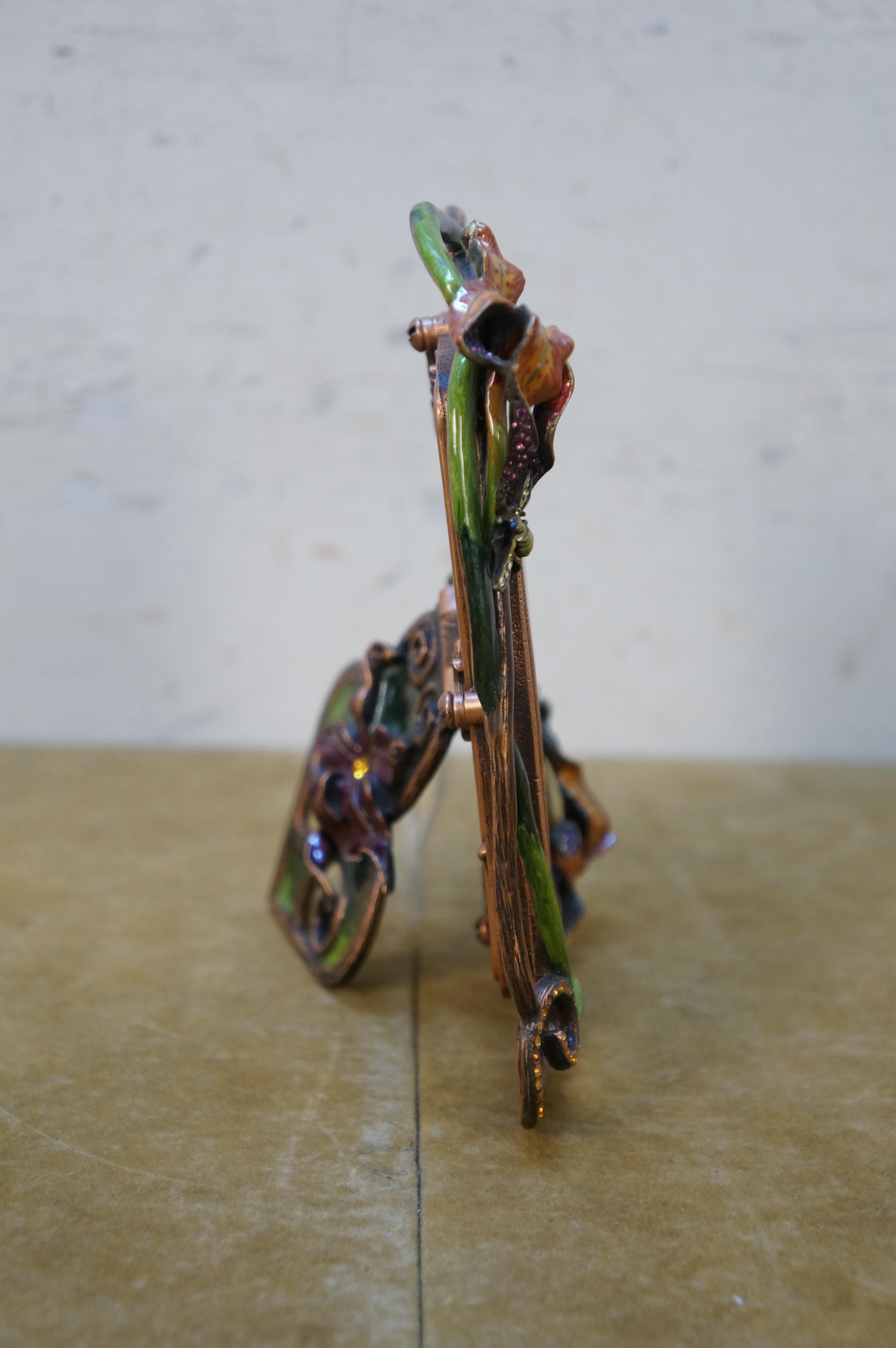 Jay Strongwater Tiger Lily & Bees Enamel Swarovski Crystal Picture Photo Frame In Good Condition For Sale In Dayton, OH