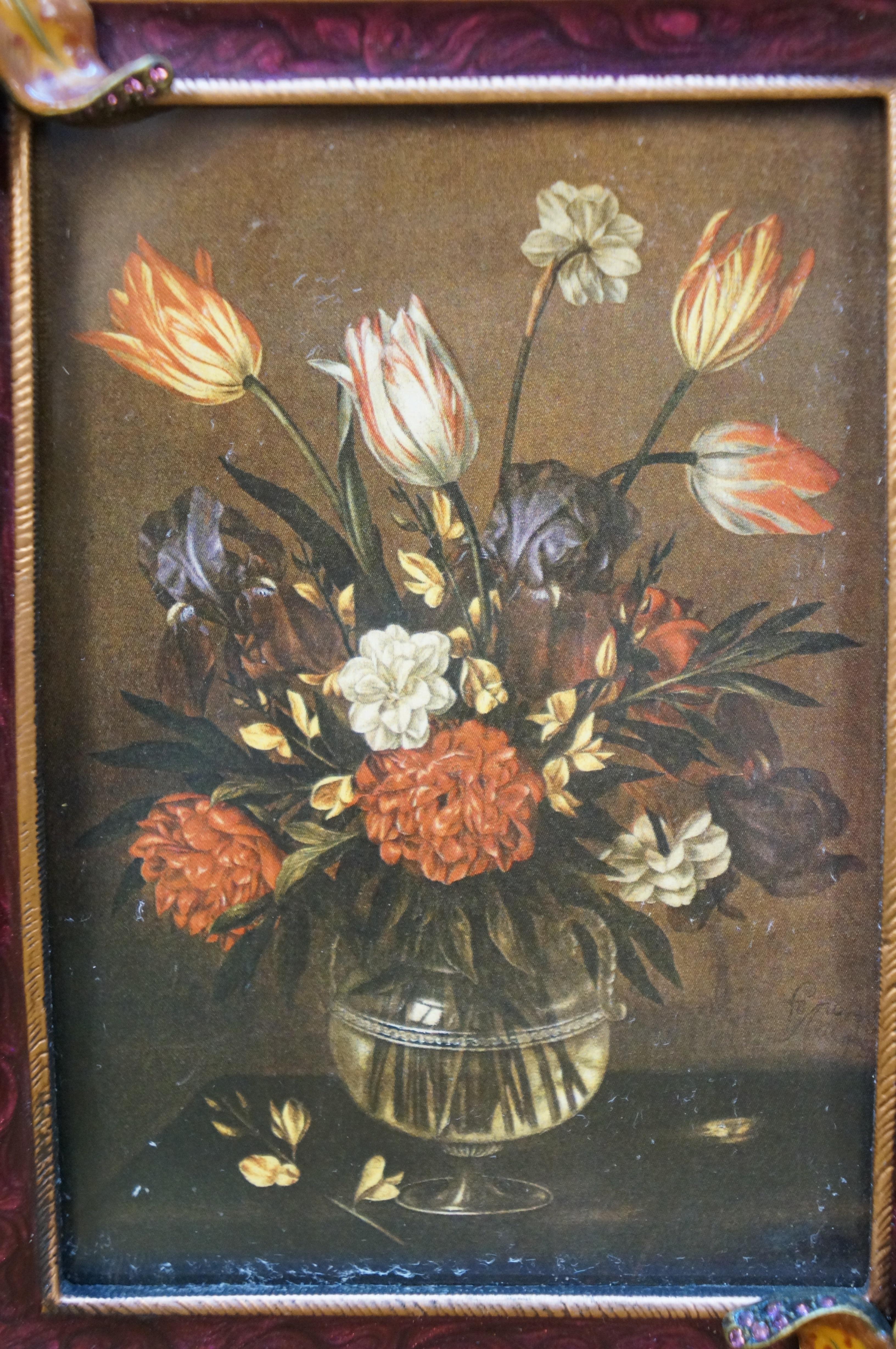 Jay Strongwater Tiger Lily & Bees Enamel Swarovski Crystal Picture Photo Frame For Sale 2