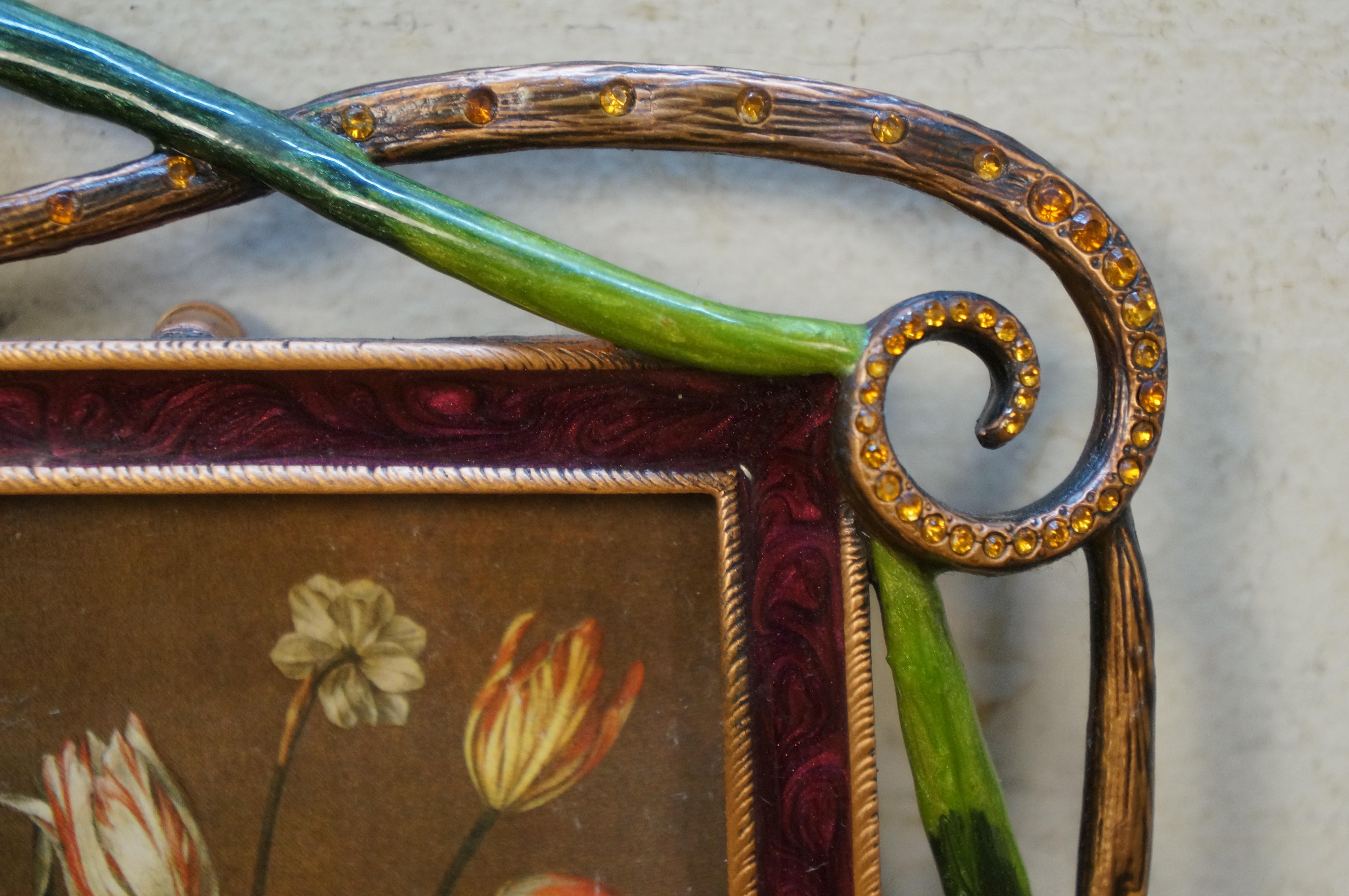 Jay Strongwater Tiger Lily & Bees Enamel Swarovski Crystal Picture Photo Frame For Sale 3