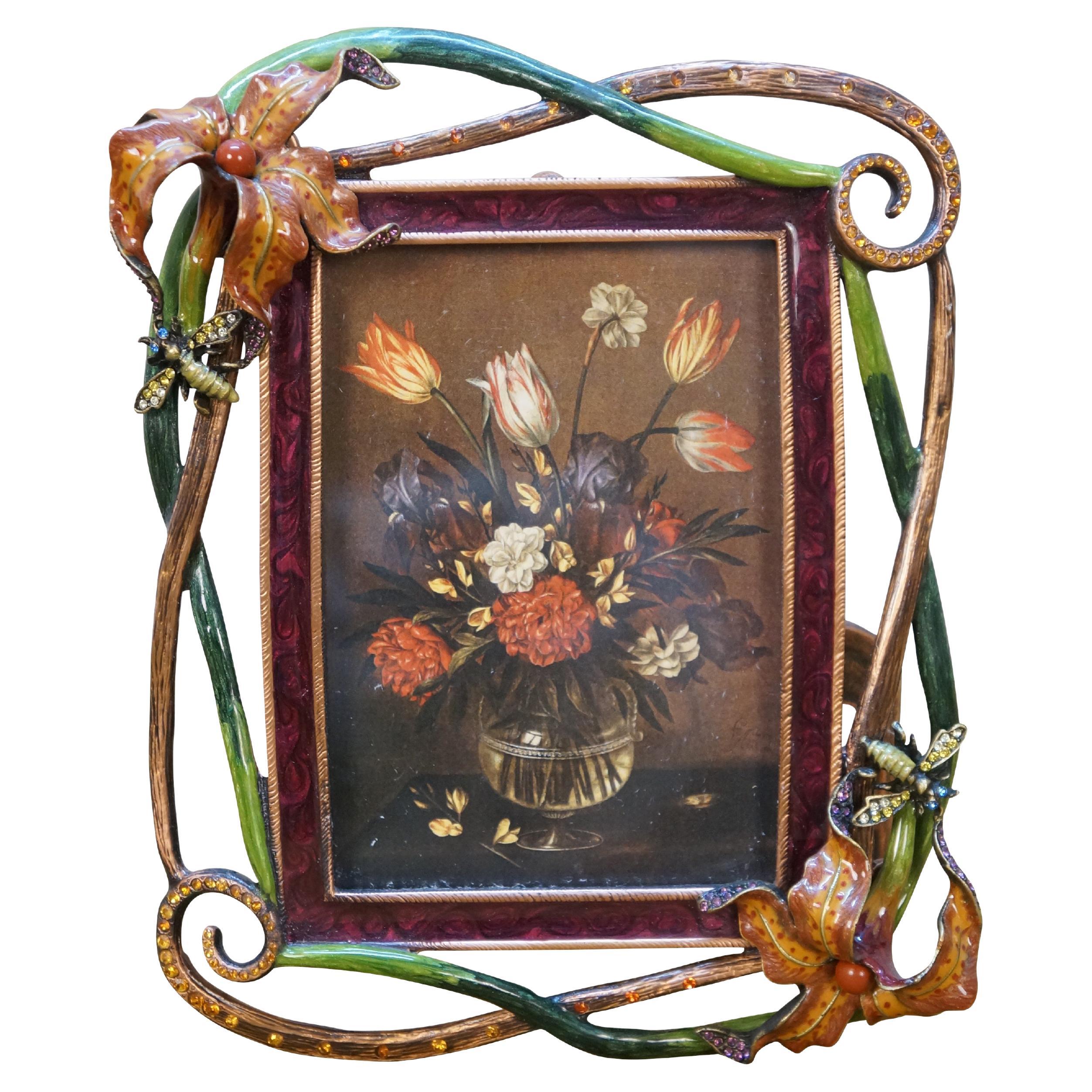 Jay Strongwater Tiger Lily & Bees Enamel Swarovski Crystal Picture Photo Frame