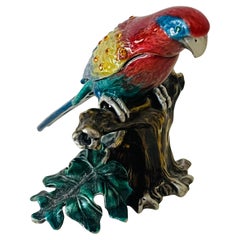 Jay Strongwater Trinket Box Sculpture de perroquet émaillée