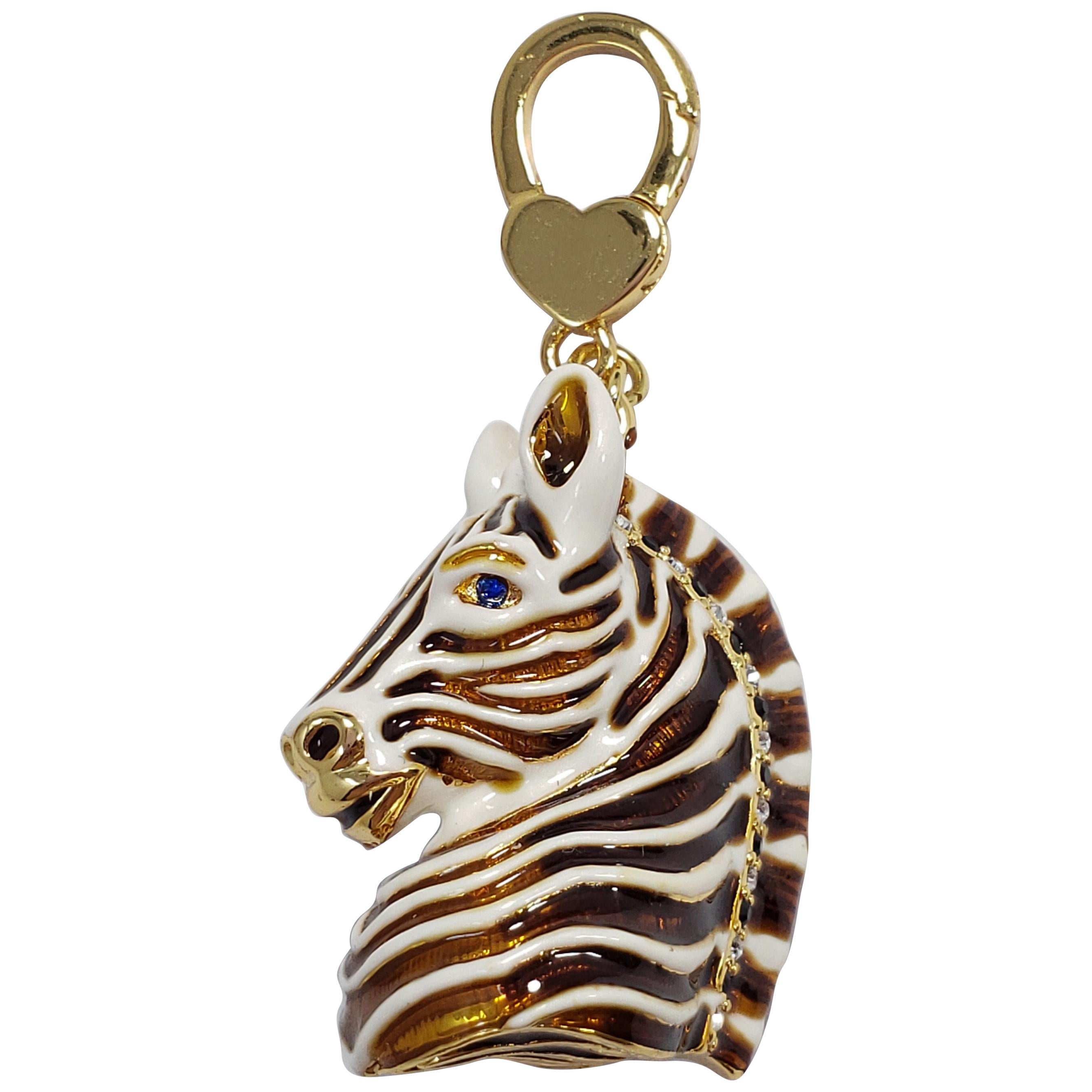 Jay Strongwater Zebra Charm, Painted White and Brown Enamel with Crystal Accents
