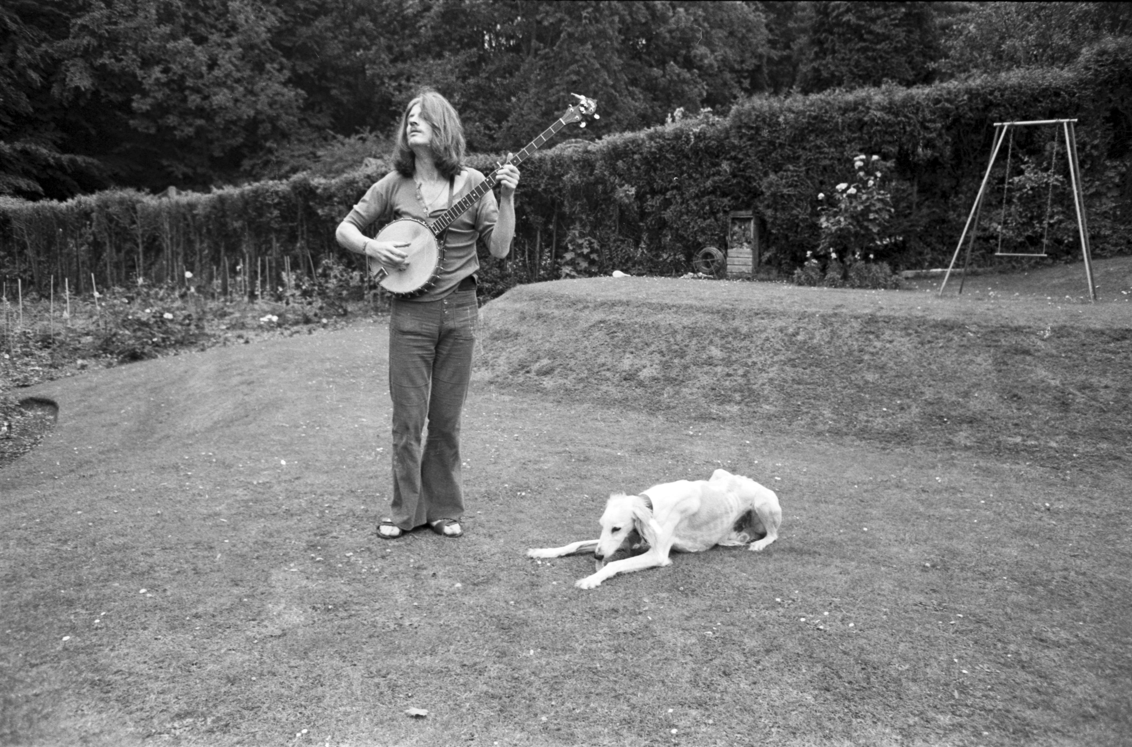 Jay Thompson Black and White Photograph - John Paul Jones of Led Zeppelin Playing Banjo Fine Art Print
