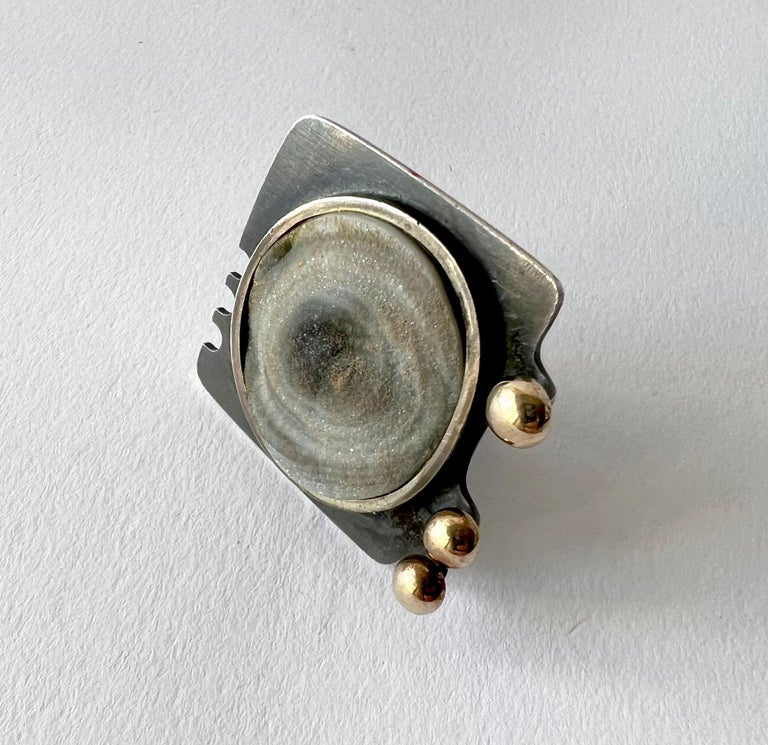Jay Tuttle American Modernist Sterling Silver Gold Vermeil Druzy Quartz Ring In Good Condition For Sale In Los Angeles, CA