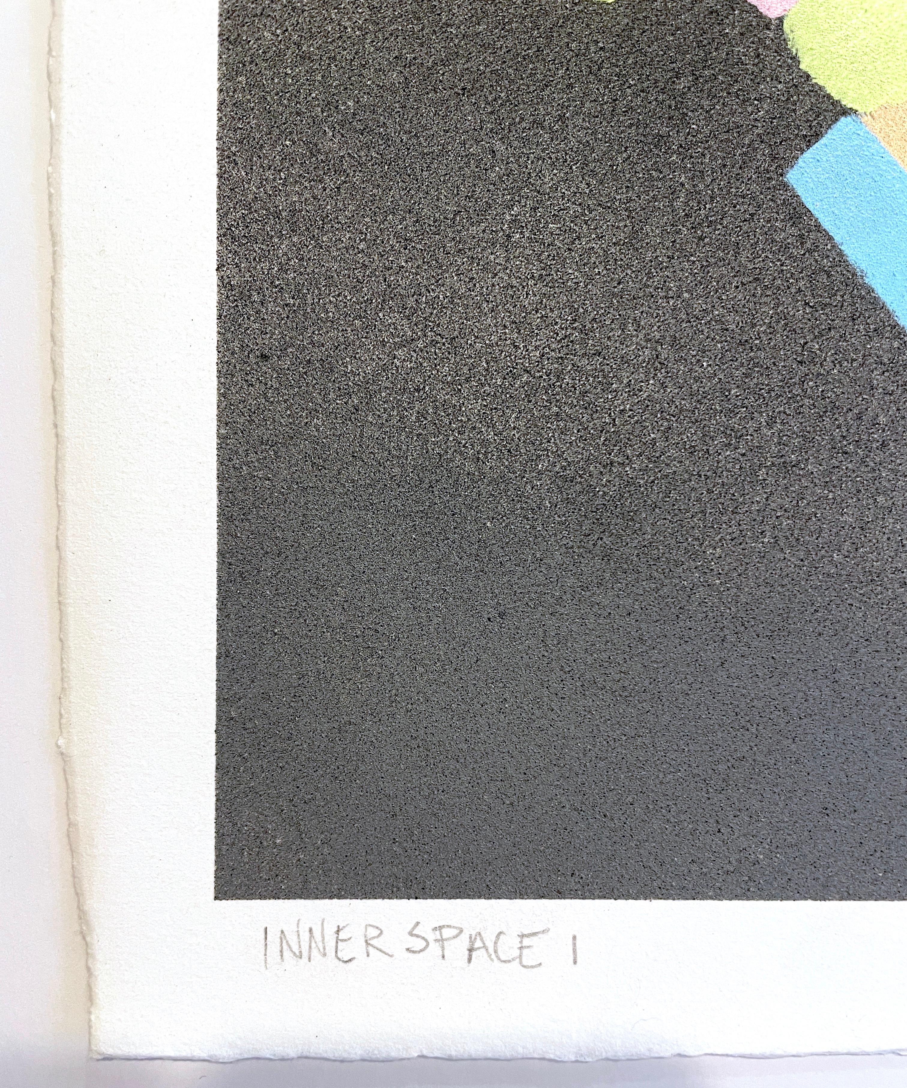 Inner Space #1: geometric abstract painting on paper: yellow, green, red, black - Painting by Jay Walker