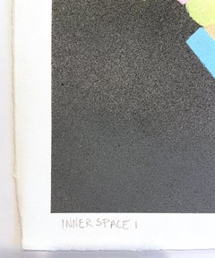 Inner Space #1: geometric abstract painting on paper: yellow, green, red, black