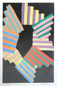 Inner Space #1: geometric abstract painting on paper: yellow, green, red, black