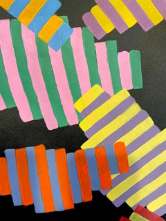 Inner Space #10: geometric abstract painting on paper; blue, yellow, red & black