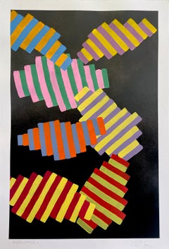 Inner Space #10: pittura astratta geometrica su carta; blu, giallo, rosso e nero
